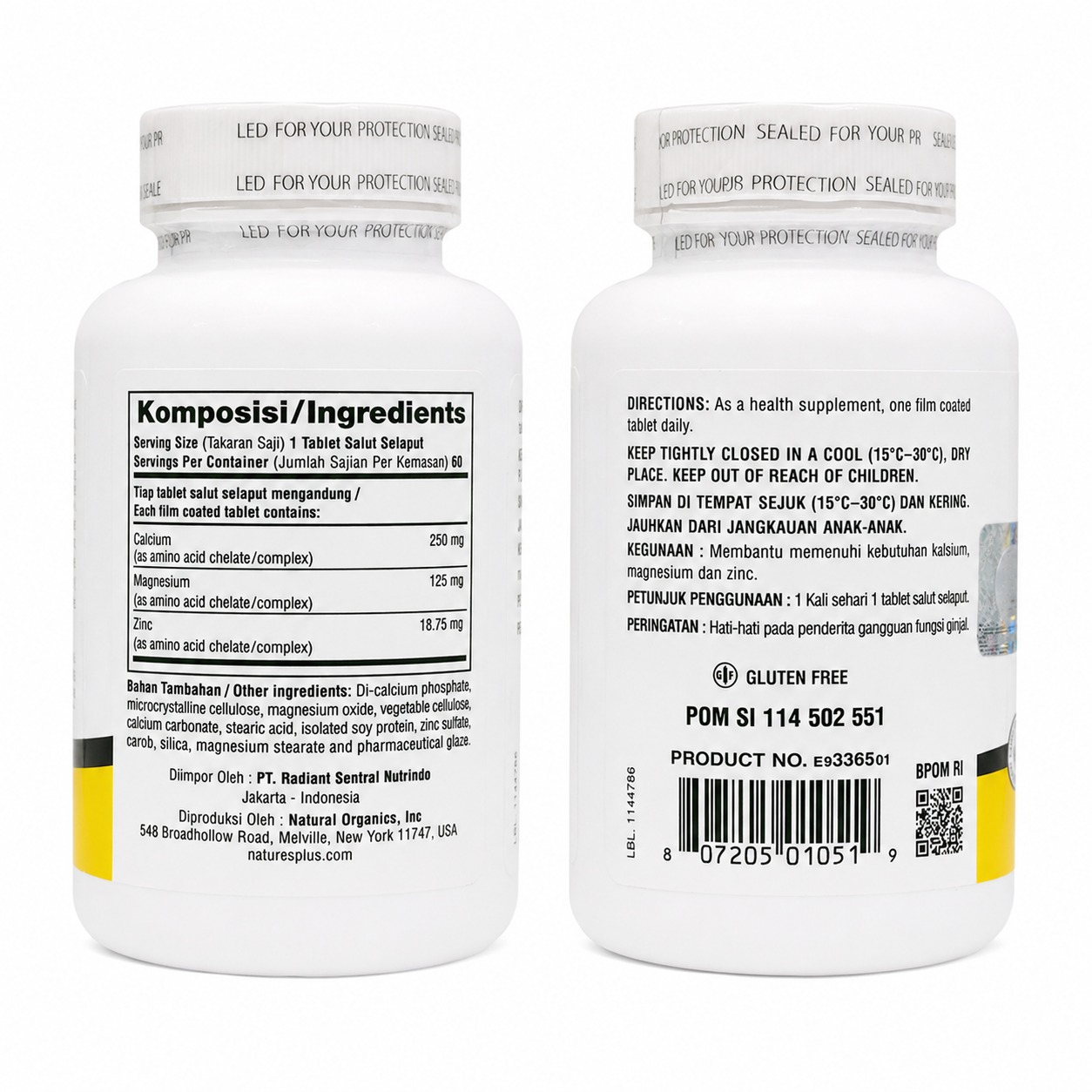 Cal/Mag Zinc by Nature's Plus 60Tabs - Image 2